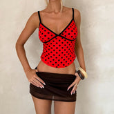 Mesh Printed Contrast Trim Cami Top